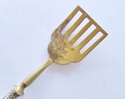 Antique Small Sardine Lifter, 800 Silver + Brass, Serving Fork ...