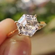 2.60 CT Hexagon Step Cut Moissanite Ring, Antique Moissanite ...