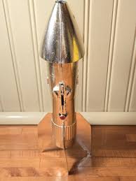 VINTAGE ASTRO MFG ROCKET Gold Tone METAL COIN BANK 60s Space ...