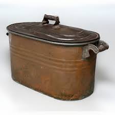 Antique Nesco Large Copper Boiler Wash Tub Tin Lid Wood ...