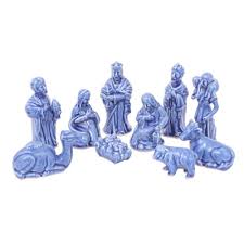 Blue Celadon Ceramic 10-Piece Nativity Scene - Holy Night in Blue | NOVICA