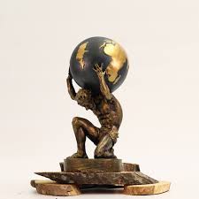 Blue, Gold, and Bronze Atlas Statue: Greek Mythology Art - Etsy