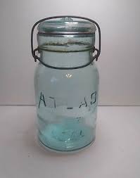 Vintage Atlas E-Z SEAL QUART Jar BLUE metal bail, glass lid ...
