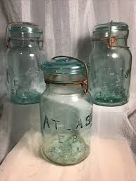 ATLAS E-Z Seal Blue Canning Jars +Lids (3) Metal Bale VTG ...