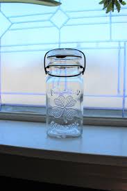 Vintage Mason Jar Atlas Good Luck Shamrock Quart with Glass Lid 1930s