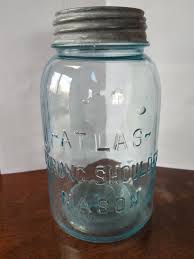 Vintage Atlas Strong Shoulder Mason 1 Qt Aqua Blue #4, Jar Zinc Cover | eBay