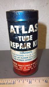 vintage ATLAS tire tube repair kit metal tin great graphics & colors, some left | eBay