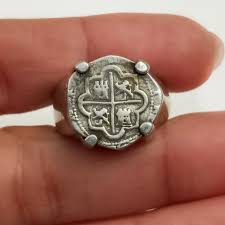 Sold at Auction: Vintage sterling silver Replica Spanish doubloon Coin ring, size 7 3/4
