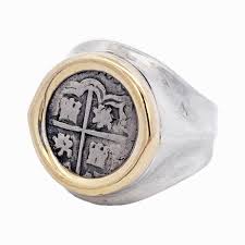 Spanish Cob Coin Ring - 1 reale in Sterling &18Kt - Cedar Chest Sanibel