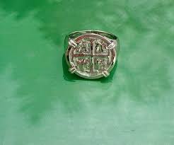14k solid white gold Atocha coin ring