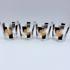 Set Of 4 Atomic Starburst Black & Gold Lowball Whisky ...