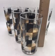 Gold Atomic Starburst Barware Glasses Black Squares Highball ...