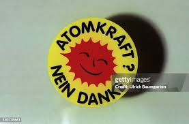 A sticker with a writing saying "Atomic Power? No Thank You ...