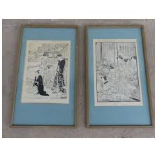 Two 18th Century Japanese Woodblock Prints Geisha Silk Mats ...