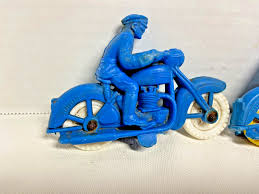 2) Vintage Auburn Blue Police Plastic Motorcycle Toy White ...