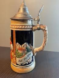 German Beer Stein Pewter Lidded Top Oktoberfest Da ...