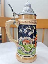 Vintage German Ceramic Beer Stein/ Pewter Lid " Bier ist ...