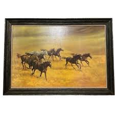 Large Harland Young WILD HORSES Print on Canvas Vintage ...