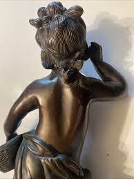 VINTAGE Bronze Child Cherub “Listen Swirl Bird “With Basket Statue – Kokomo Sunset Resort