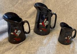 Vintage ROOSTER PITCHER Redware, Brown Luster 1950s Antique ...