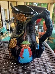 Handpainted Decorative Folk Art, Black Metal Pitcher With ...