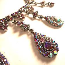Stunning Aurora Borealis Crystal Silvertone Fancy Dew Drop Necklace/Earrings Set | eBay