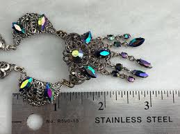 Vintage West Germany Rhinestone Jewelry Set: Silver Filigree Necklace Earrings - Etsy