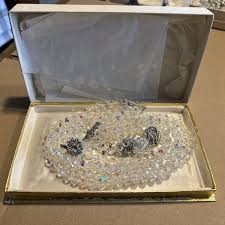 Vintage 1960s Clear Aurora Borealis Crystal 16" Choker Necklace & Clip Earrings | eBay