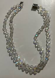 Vintage Aurora Boralis crystal bead necklace 2 strand 19 ...