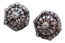 Round Gold Earrings with Diamonds, Set of 2 | Chairish