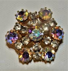 Vintage Signed KARU ARKE Goldtone Aurora Borelis Round Shape ...