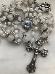 Moonstone Rosary - Sterling Silver - Virgo Maria Center -french Crucifix - Saint Michael Medal Ceceagnes - Etsy Denmark