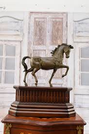 Bronze Trotting Horse Statue on Wooden Base - Farmhouse ...