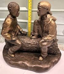 Rare Vtg Austin Sculpture ECILA African American Boys On Log ...