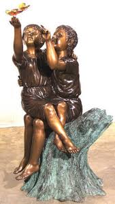 Two Children On Stump | Statue.com