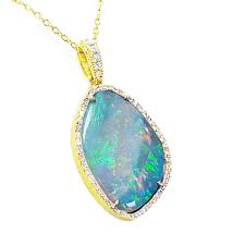 12.16 ct. Australian Opal Pendant Handcrafted 18K Yellow Gold