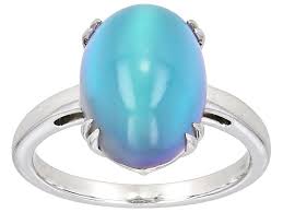 Blue Aurora Moonstone Rhodium Over Sterling Silver Solitaire ...