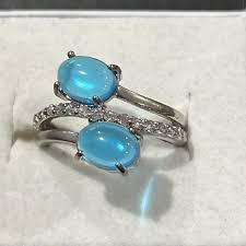 pretty ring size 6 blue stones silvertone | eBay