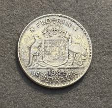 1944 Australia Silver Florin Coin AU Almost Uncirculated ...
