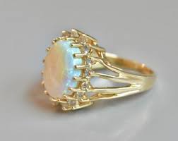 Vintage 14K Gold Opal Diamond Halo Ring SZ 7 - Etsy