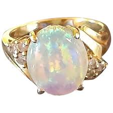 Similar Items to Opal and Diamond Ring in 14KT Yellow Gold ...