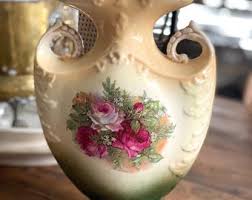 Antique Vase With Stag and Floral Motif - Etsy