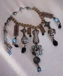 Vintage Victorian Brass and Czech Blue Glass Asian Dragon Assemblage Bib Necklace - Etsy Canada