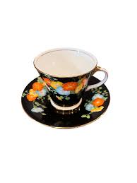 Art Deco Handpainted Aynsley Black Tea Cup and Saucer With Flowers , Unique English Bone China Tea Cup Gift - Etsy