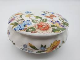 Vintage Aynsley Round Covered Trinket Box, Bone China ...