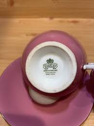 AYNSLEY PEMBROKE DARK PINK MAUVE FOOTED TEACUP AND SAUCER ...