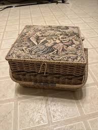 Vtg Large 1970s Singer Sewing Basket/box Wicker/Embroidered ...