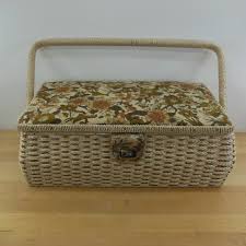 Estate Wicker Woven Sewing Box Basket with Notions Thread ...