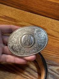 Vintage Nocona Leather Belt With Big Engraved Cowboy Buckle ...