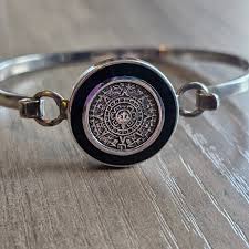 Vintage Sterling Silver Aztec Calendar Disc Hinged Bracelet ...